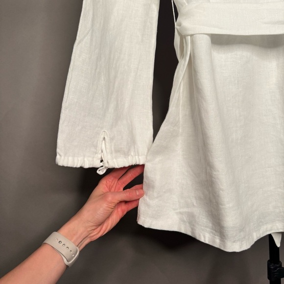 CULTIVER 100% Linen Cristi Long Sleeve Tunic Button Down Shirt w/ Belt White XS - Picture 12 of 15